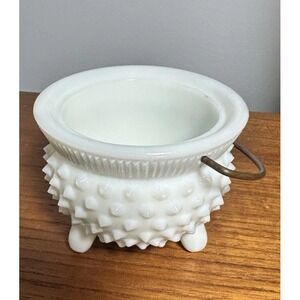 White Milk Glass Hobnail Bowl With Handle